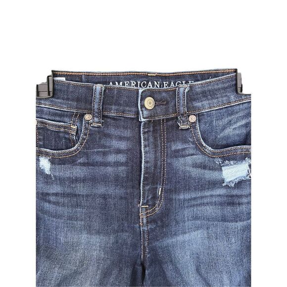 American Eagle Women’s Jean Shorts High Waisted SZ 4 Distressed Look Stretch - Picture 3 of 11